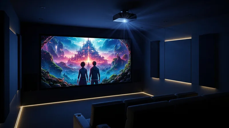 Vidéoprojecteur 4K en fonctionnement dans un home cinéma
