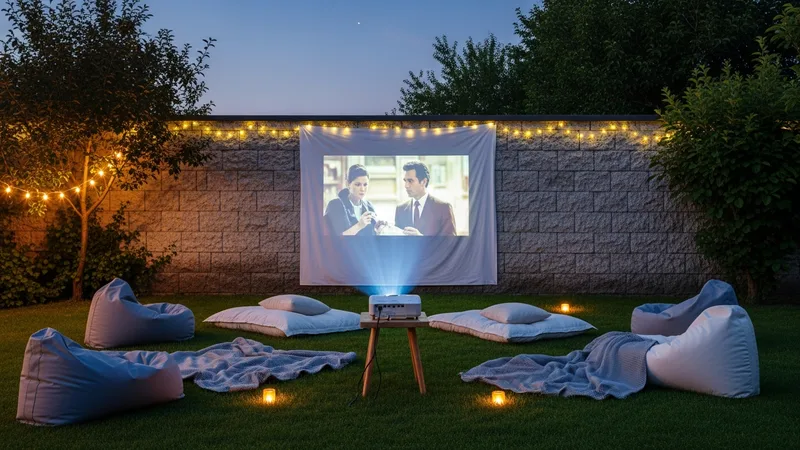 Vidéoprojecteur utilisé en extérieur lors d'une soirée cinéma